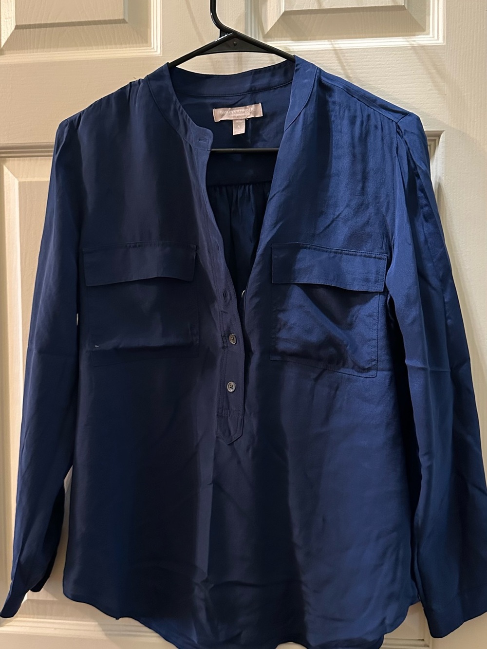 Banana Republic Navy Silk Button-Front Blouse
